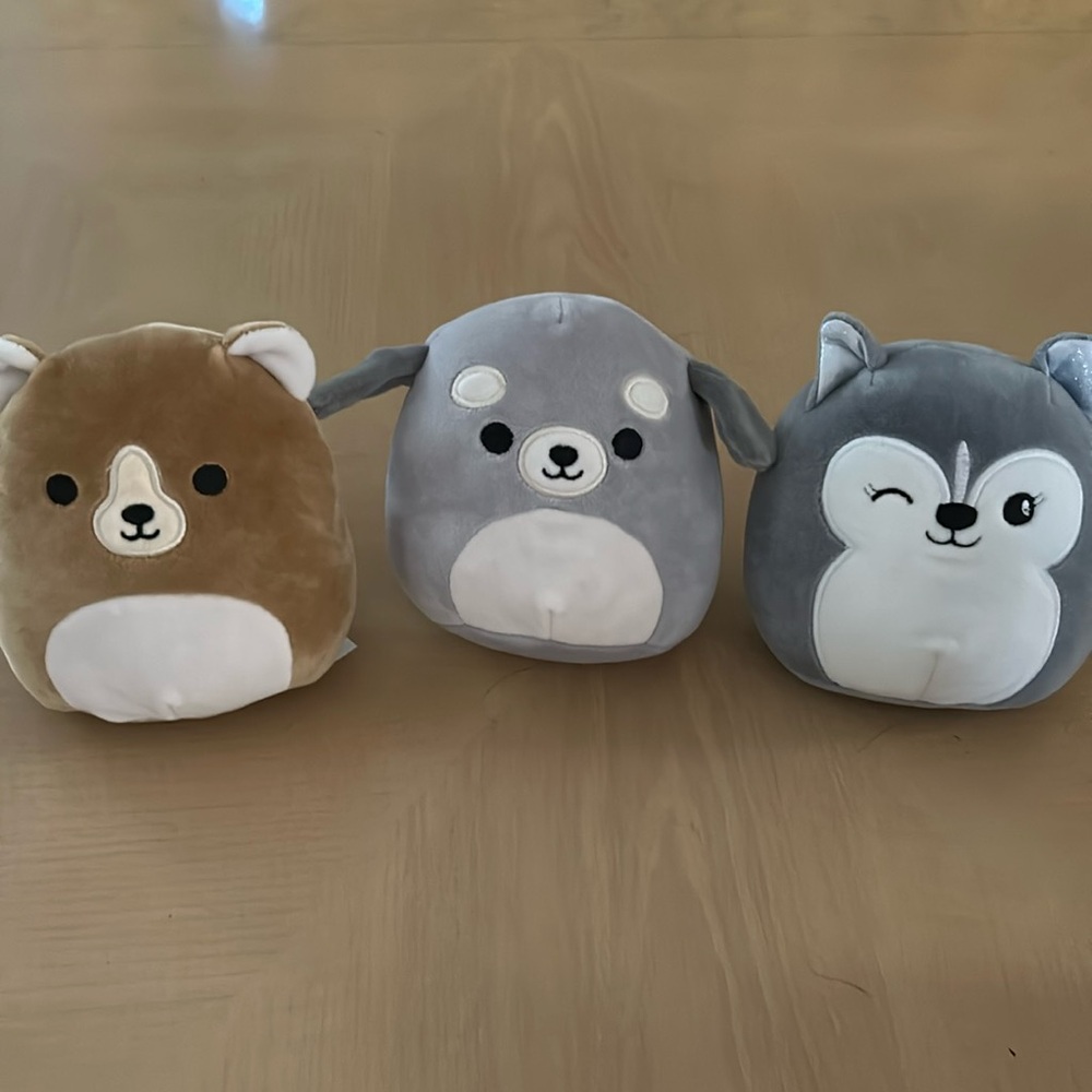Squishmallows - 3 unique 5”  Brian the dog, Greta the bear and Heidi the Husky